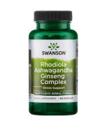 SWANSON Rhodiola, Ashwagandha i Żeń szeń - Kompleks adaptogenów - 60 kapsułek