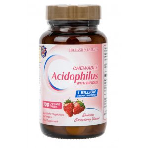 Holland & Barrett Acidophilus z Bifidus o smaku truskawkowym - tabletki do żucia