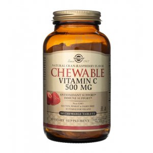 Solgar Witamina C 500mg do ssania 90 pastylek - malina i żurawina