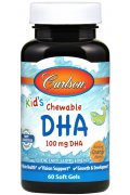 Carlson Labs Kid's Chewable DHA, 100mg Pomarańczowe, DHA z dzikich norweskich ryb dla dzieci - 60 kapsułek