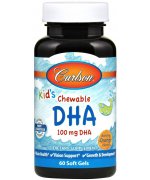 Carlson Labs Kid's Chewable DHA, 100mg Pomarańczowe, DHA z dzikich norweskich ryb dla dzieci - 60 kapsułek