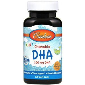 Carlson Labs Kid's Chewable DHA, 100mg Pomarańczowe, DHA z dzikich norweskich ryb dla dzieci