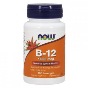 NOW FOODS Witamina B-12 cyjanokobalamina i Kwas foliowy 1000µg tabletki do ssania