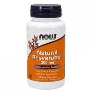 NOW Foods Natural Resveratrol with Red Wine Extract 200mg (Antyoksydanty)