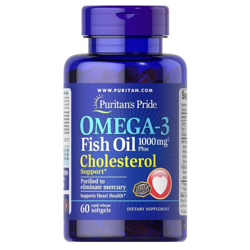 PURITANS PRIDE Omega 3 1000mg+ Cholesterol Kwasy Omega 3 z ryb