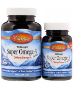 Carlson Labs Wild Caught Super Omega-3 Gems, 1200mg Omega 3 z norweskich dzikich ryb - 100 kapsułek + 30 kapsułek