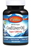 Carlson Labs Wild Norwegian Cod Liver Oil Gems, 1000mg Omega 3 z dzikiego dorsza - 100 kapsułek