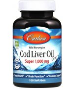 Carlson Labs Wild Norwegian Cod Liver Oil Gems, 1000mg Omega 3 z dzikiego dorsza - 100 kapsułek