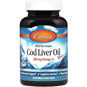 Carlson Labs Cod Liver Oil Minis, 280mg (mini kapsułki) olej z dorsza arktycznego