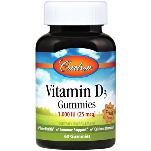 Carlson Labs Vitamin D3 Gummies, 1000 IU Witamina D3 1000 IU, Smak Owocowy