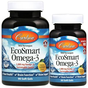 Carlson Labs EcoSmart Omega-3, 1000mg Natural Cytryna - Norweski olej z kalmara