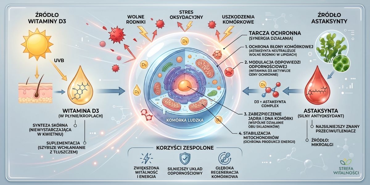 Schemat „Tarczy Ochronnej” (D3 + Astaksantyna)